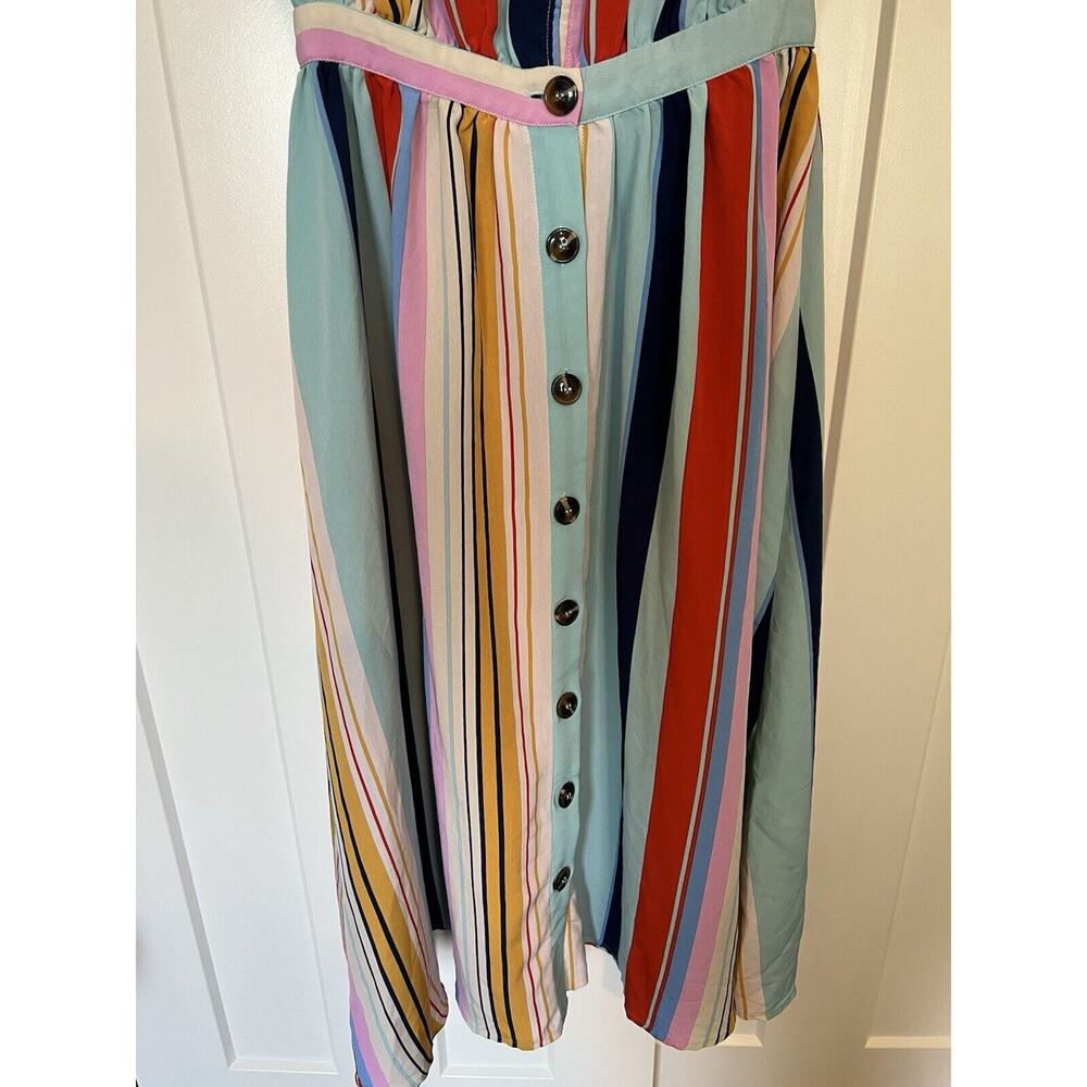 Bibi Women's Junior Dress Size Medium Button Front Multicolor Striped Midi - Picture 5 of 10
